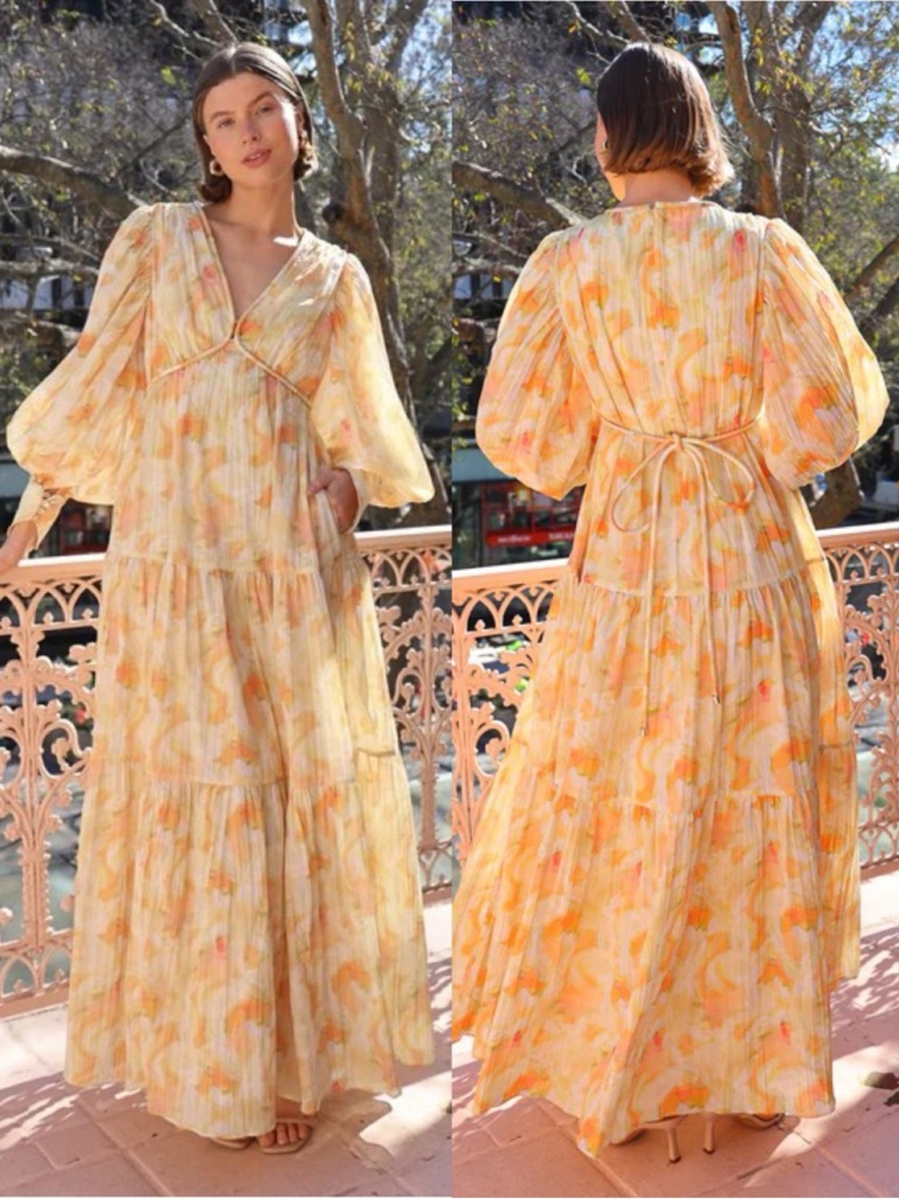 ACLER Redford Balloon Long Sleeve Maxi Dress Ochre Cloud NEW with tags